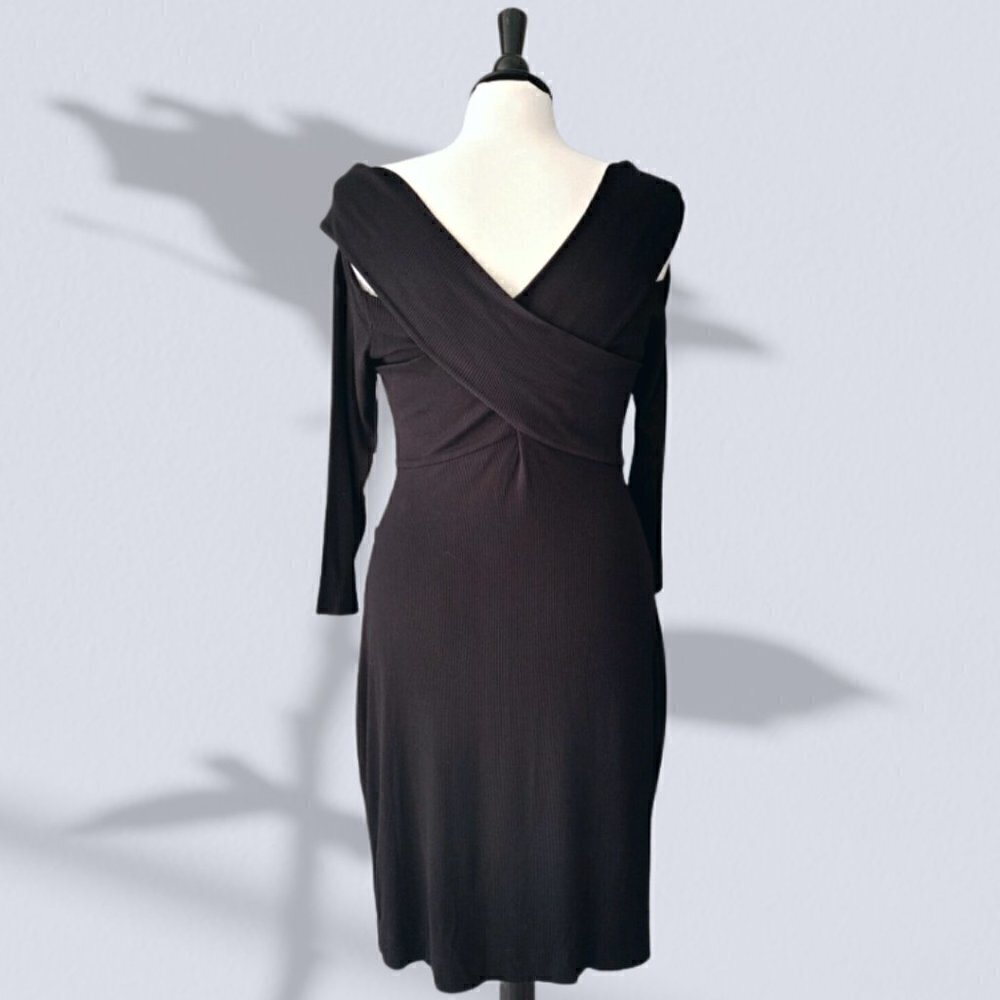 NWT L'Agence Black Fantina Dress Rib Knit Off The Shoulder in Size L